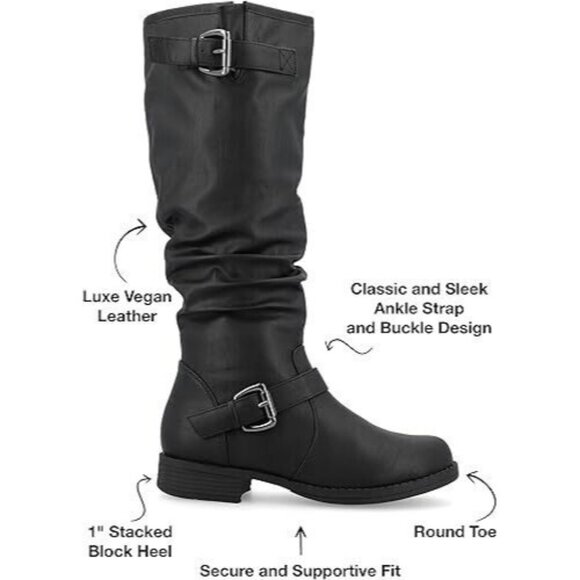 Journee Collection Womens Leather Stormy Riding Boot Buckle Detail Black Size 10 - Picture 4 of 5